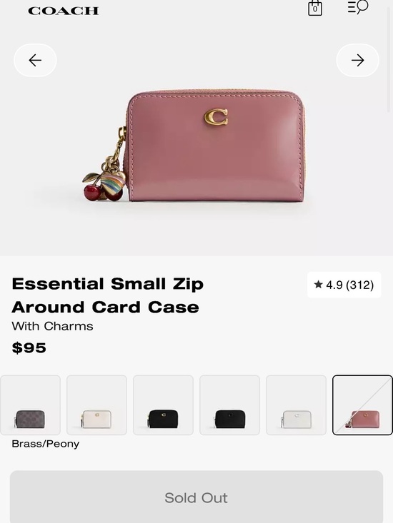 Coach Handbags - COACH Spazzolato Essential Small Zip Around Card Case with charms Peony pink
